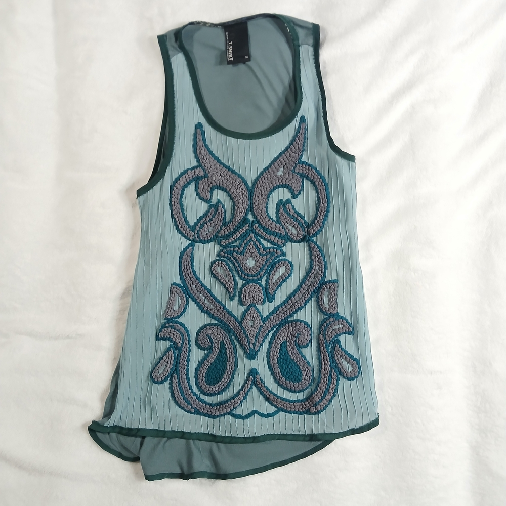 dolan Light Teal and Dark Teal Embroidered Tank Top